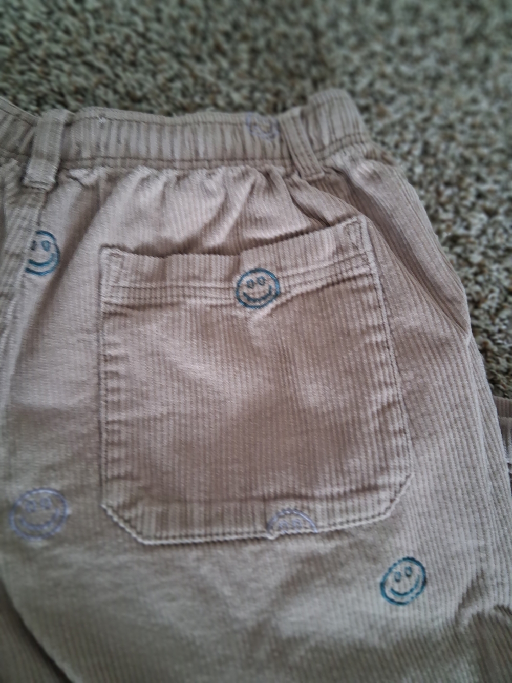 Urban Outfitters Beige Corduroy Cropped Pants with Blue Smiley Embroidery